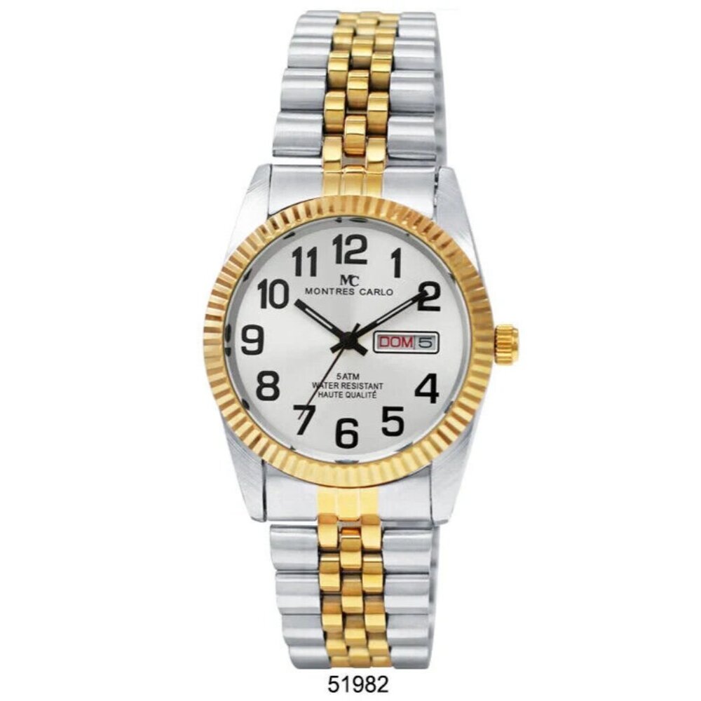 Montres Carlo Men's Metal Band Day and Date Watch Easy Reader 51982